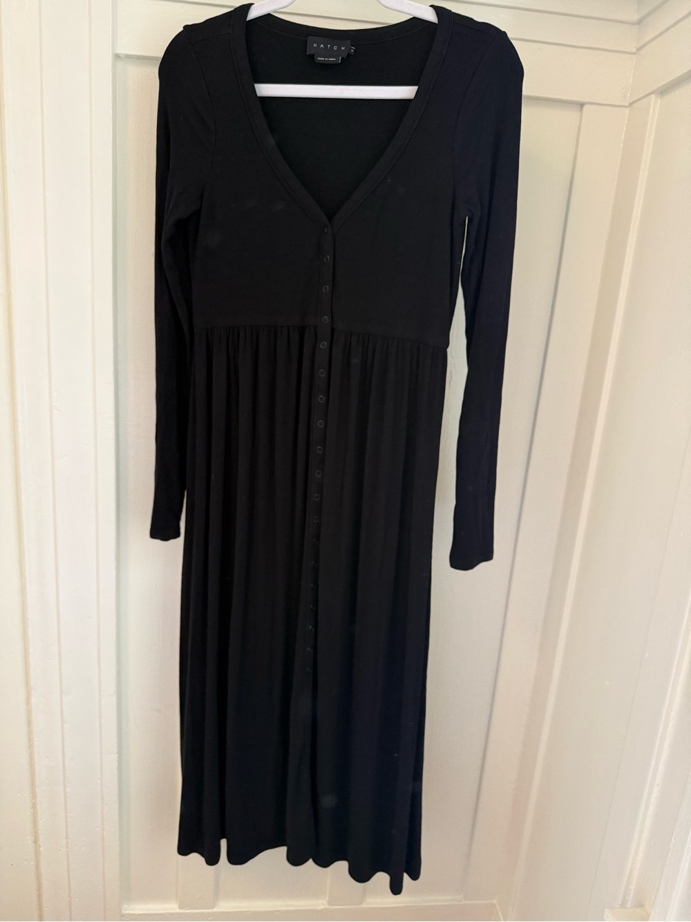 Hatch Stretchy Maternity Long Sleeve Button-Front Dress